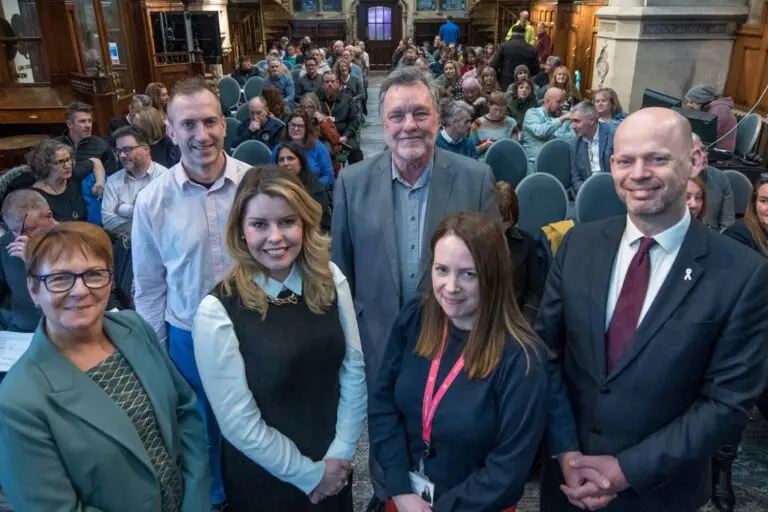 (From L – R) Jane Hartley, Interim CEO of VONNE, Aidan King, Kim McGuinness, Sir Paul Ennals CBE, President of VONNE, Lisa Goodwin, CEO of Connected Voice and Jamie Driscoll.
