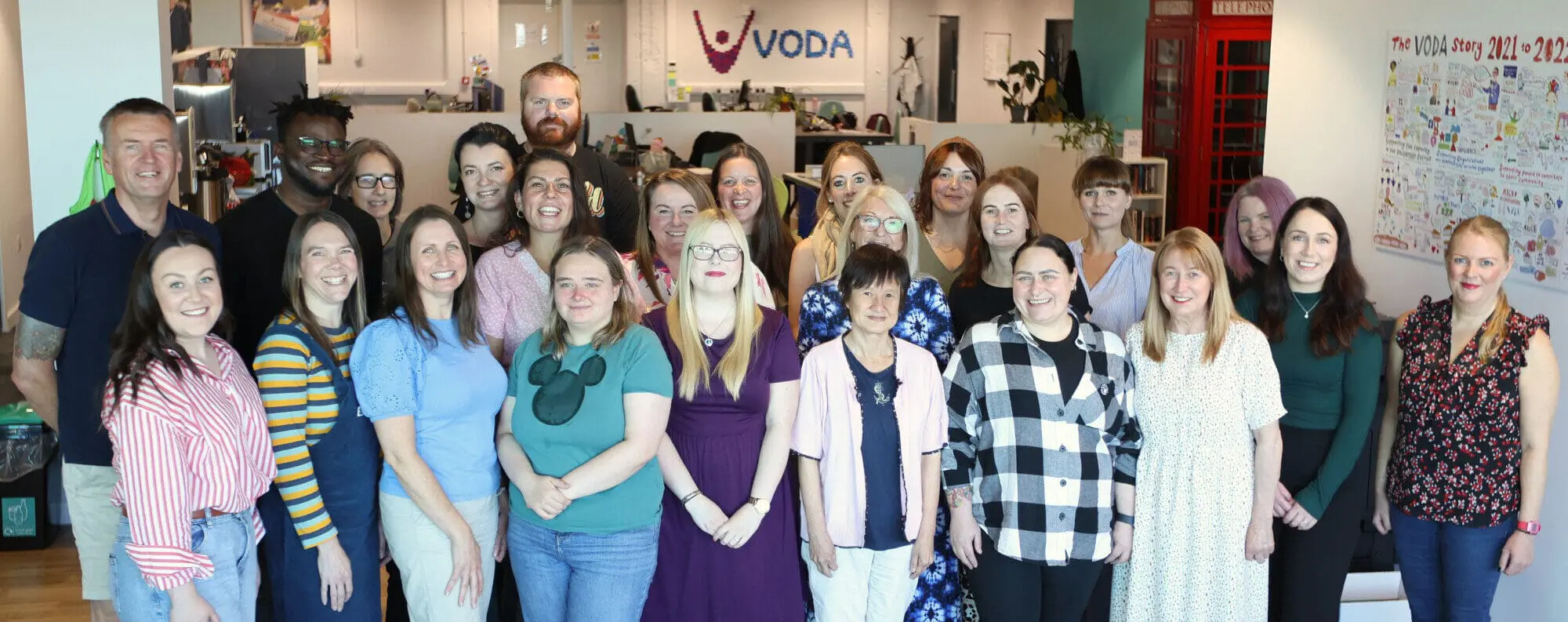 Large group image of voda staff team in the hub.
