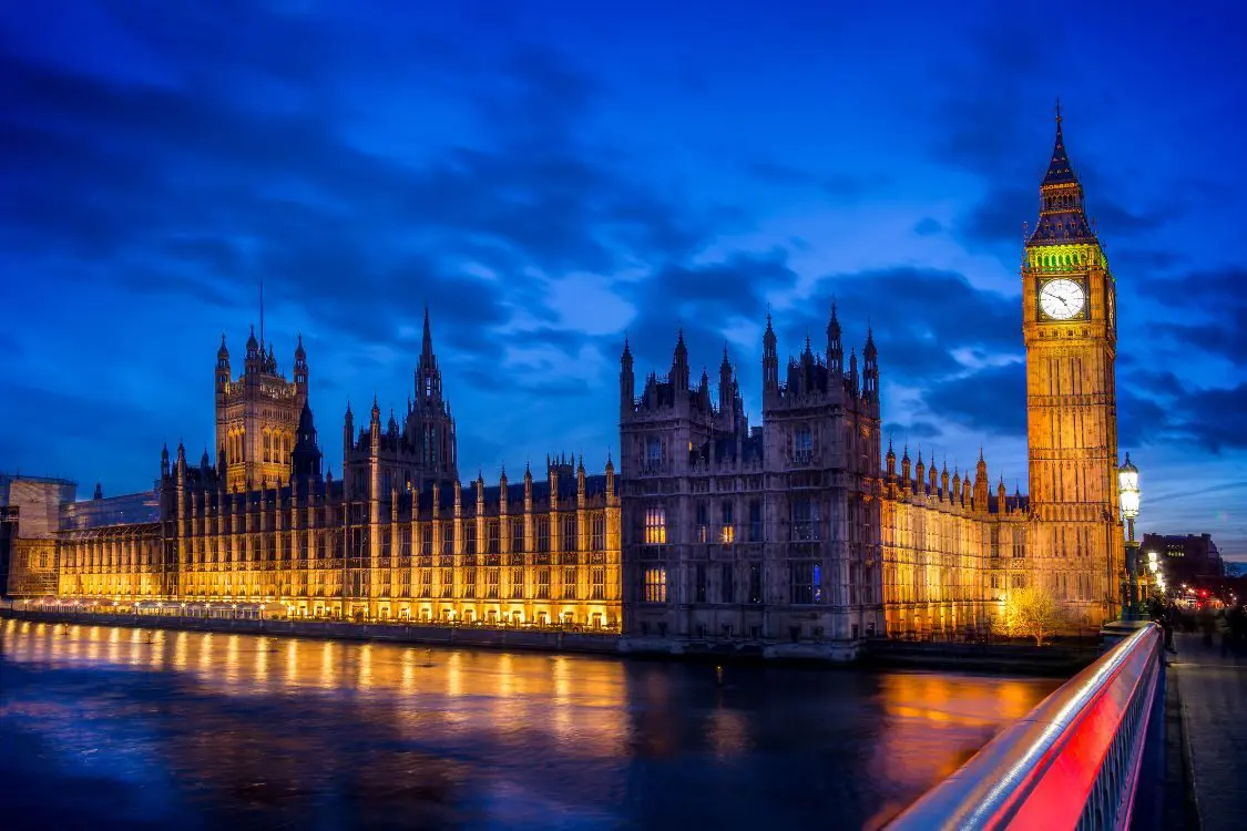 An evening shot of the houses of parliament and BIg Ben