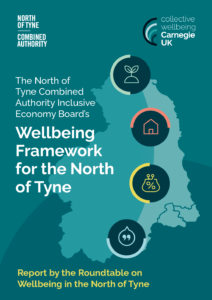 North of Tyne Combined Authority Wellbeing Framework Report Cover showing the north of tyne region on a blue map