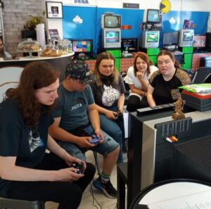 Young people playing video games
