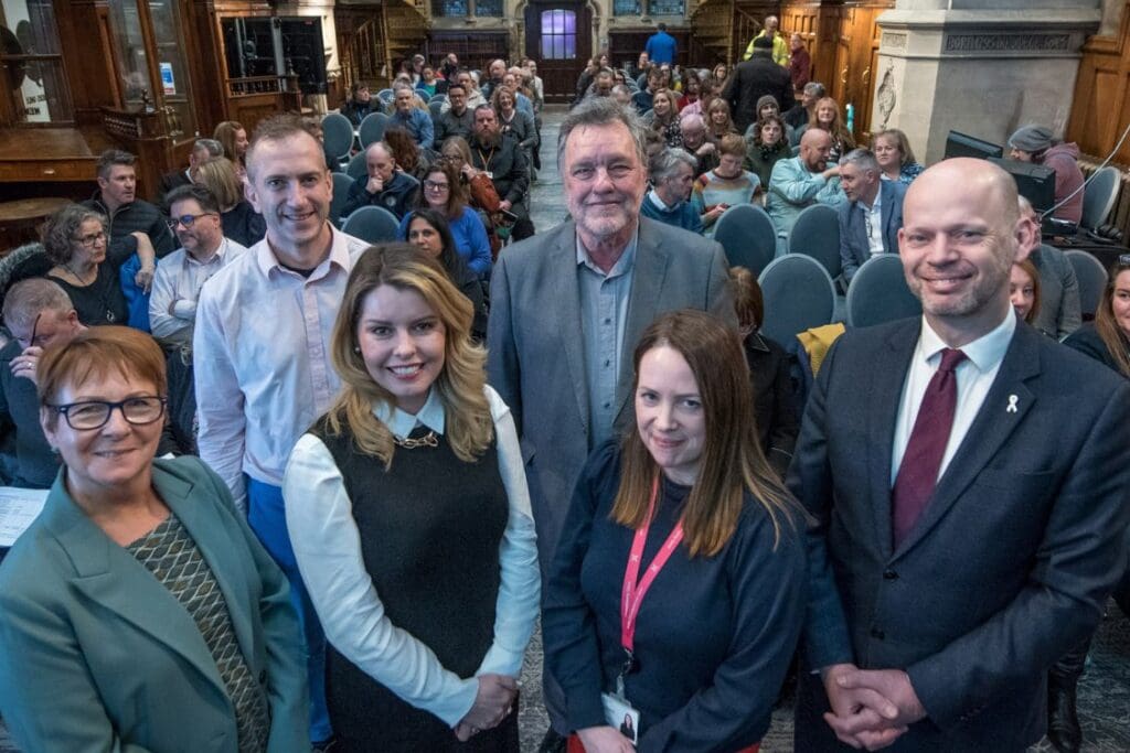 (From L – R) Jane Hartley, Interim CEO of VONNE, Aidan King, Kim McGuinness, Sir Paul Ennals CBE, President of VONNE, Lisa Goodwin, CEO of Connected Voice and Jamie Driscoll.