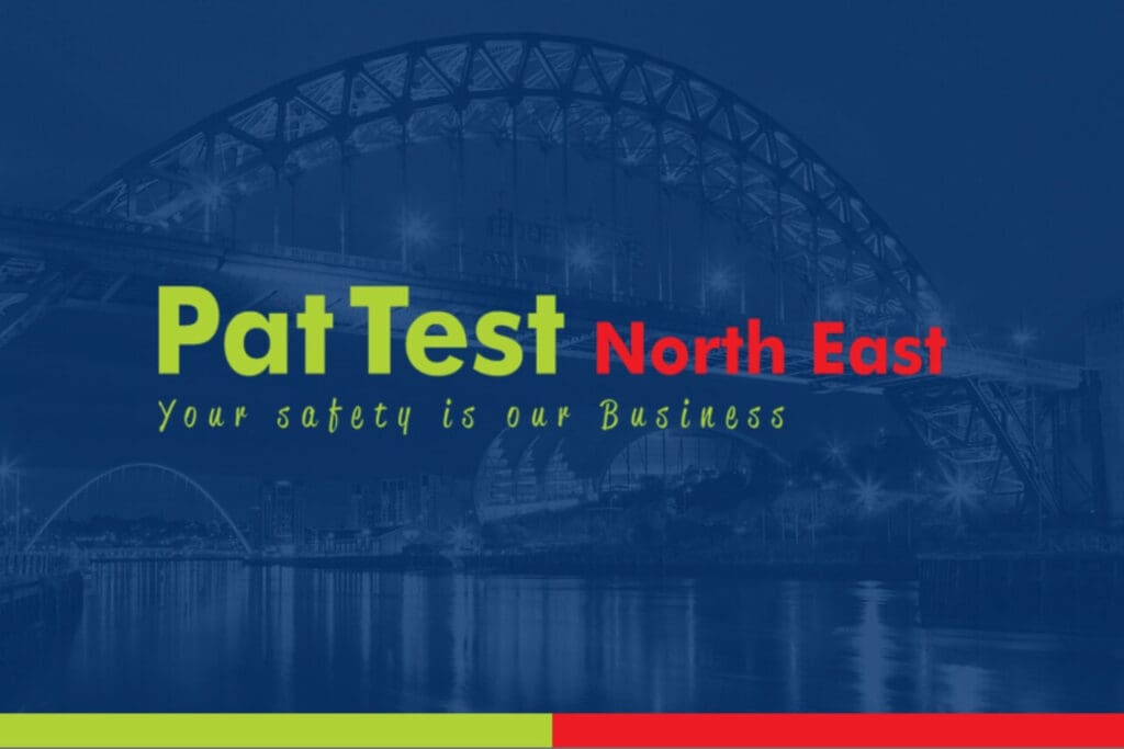 Blue image with faded picture of the Tyne Bridge. The Text in front says Pat Test North East