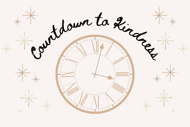 Image shows a clock surrounded by stars with the text Countdown to kindness