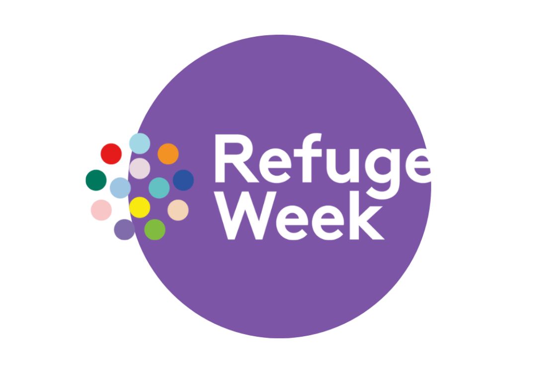 Refugee Week Circular Purple logo with multiple coloured circles